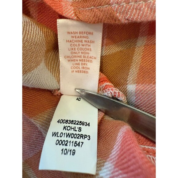 Lauren Conrad Womens Pink & Orange Plaid Bell Sleeve Blouse With Back Slit - Picture 11 of 15